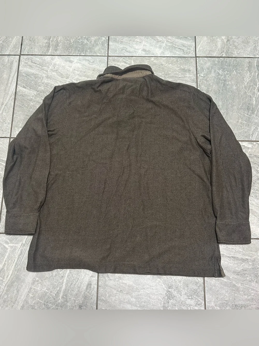 Vintage L.L.Bean Herringbone Pullover Shirt Men’s Large Brown Cotton Boxy